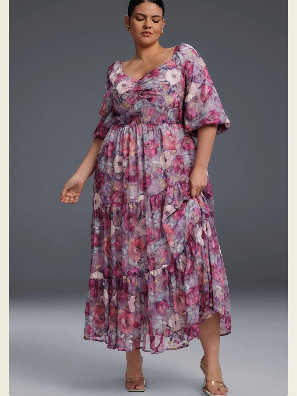 Plus Size Floral Maxi Dress in Pink and Purple